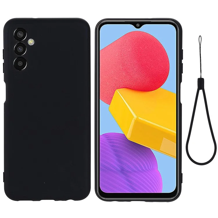 Capa Fina e à Prova de Choques para o Samsung Galaxy F13 4G Capa de Silicone Líquido para Telefone Protetora Anti-Queda com Alça - Preta