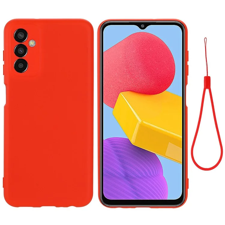 Custodia Slim Antishock per Samsung Galaxy F13 4G Custodia Protettiva in Silicone Liquido Antiurto con Cinturino - Rosso