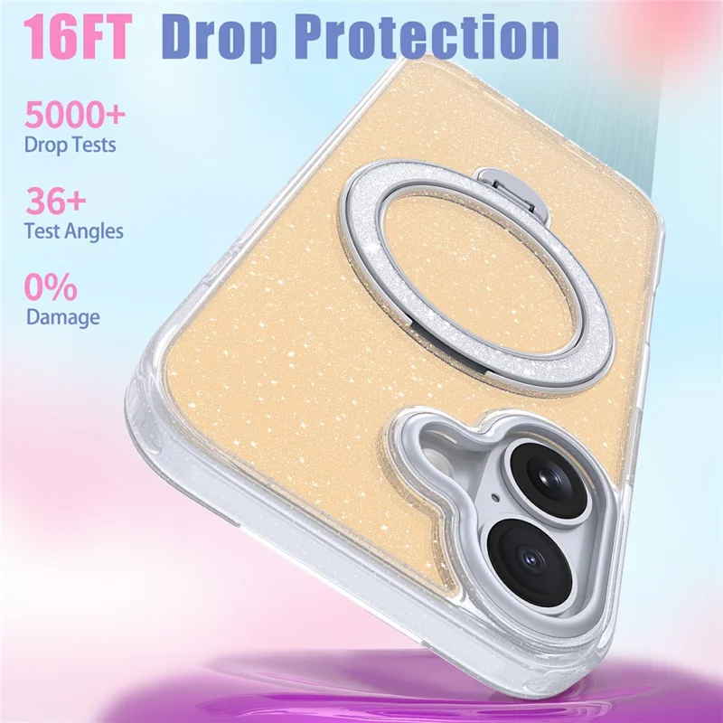 For iPhone 17 Magnetic Case Glitter Rotating Kickstand TPU Acrylic Shockproof Phone Cover - Orange