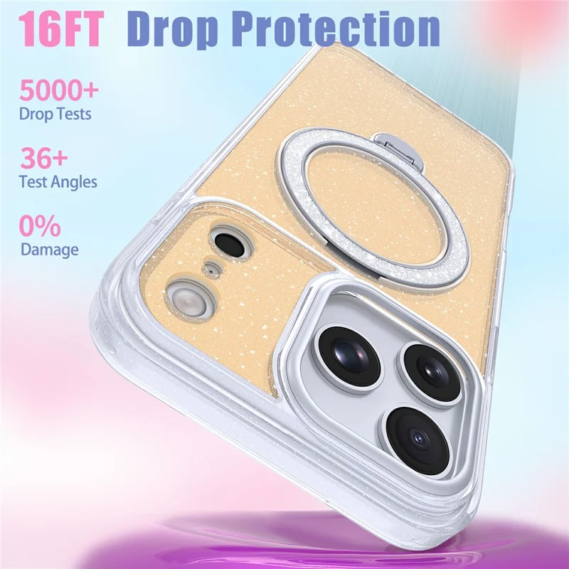 For iPhone 17 Pro Max Magnetic Case Glitter Rotating Kickstand TPU Acrylic Shockproof Phone Cover - Orange