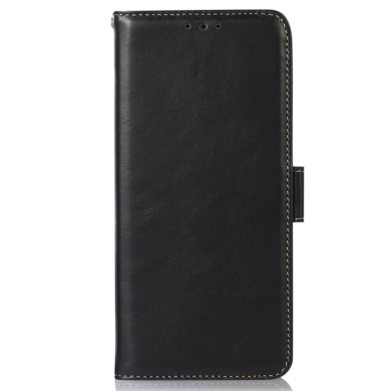 For Honor X8d 4G Case RFID Blocking Genuine Cow Leather Wallet Phone Cover - Black