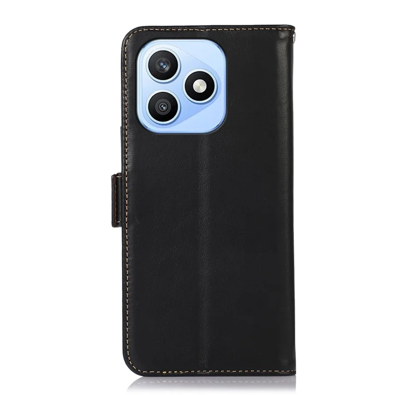 For Honor X8d 4G Case RFID Blocking Genuine Cow Leather Wallet Phone Cover - Black