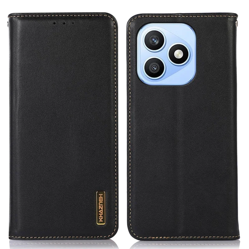 KHAZNEH For Honor X8d 4G Case Wallet Genuine Cow Leather Phone Cover Nappa Texture - Black