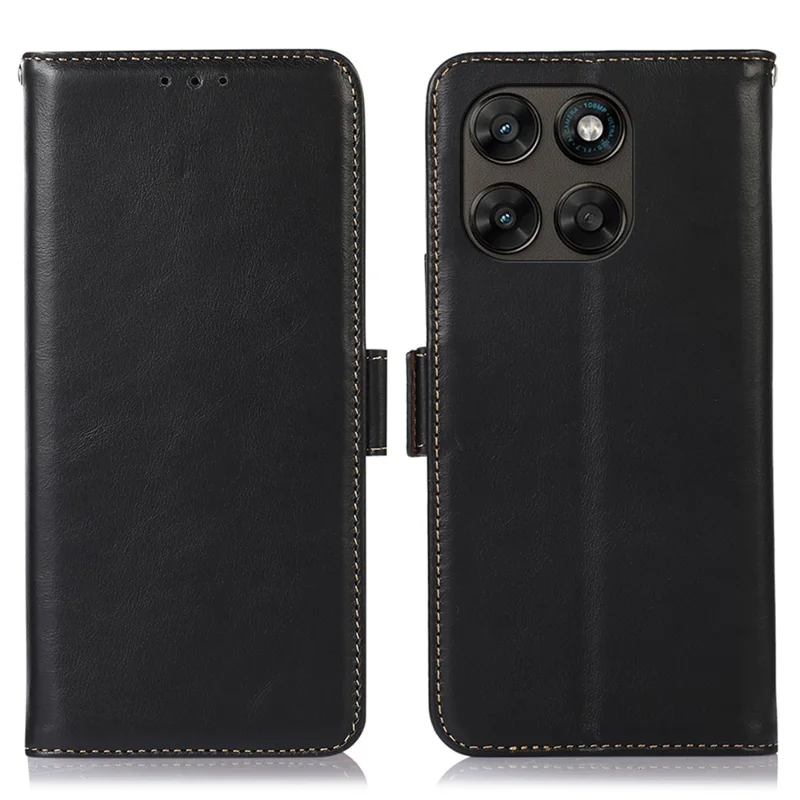 For Motorola Moto G77 5G / G67 5G Case RFID Blocking Genuine Cow Leather Wallet Phone Cover - Black