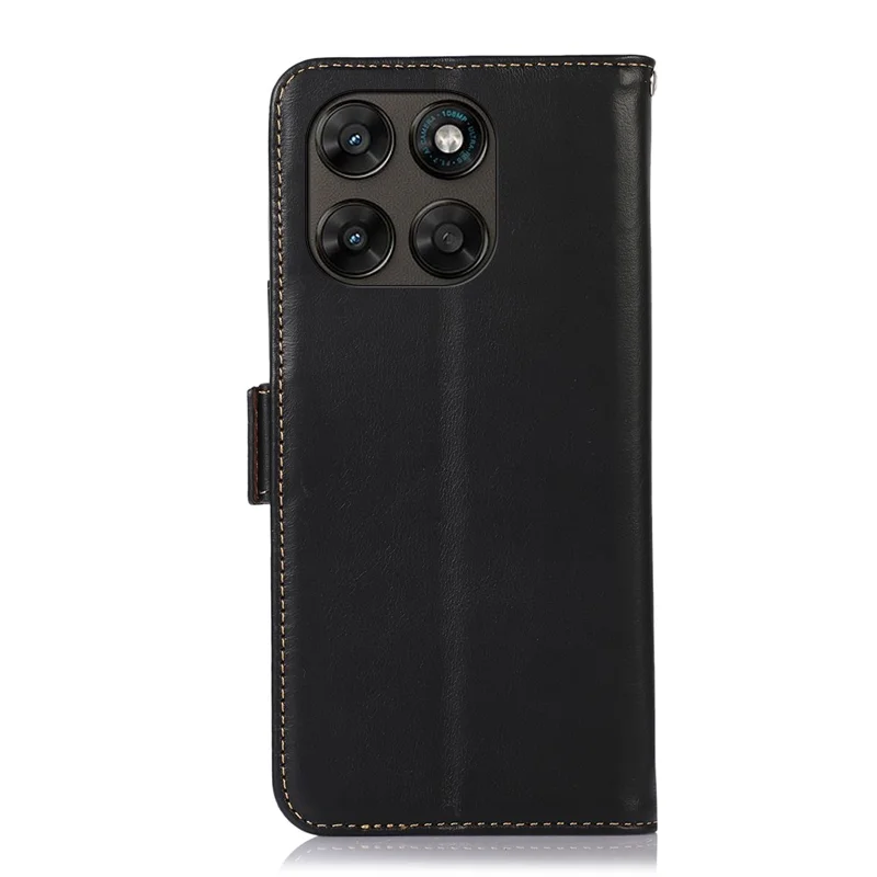 For Motorola Moto G77 5G / G67 5G Case RFID Blocking Genuine Cow Leather Wallet Phone Cover - Black