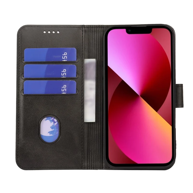 Funda para iPhone 13 con Cartera, Soporte y Cierre Magnético, Cuero con Textura de Ternera - Negro