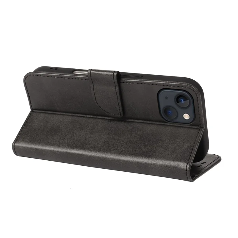 Funda para iPhone 13 con Cartera, Soporte y Cierre Magnético, Cuero con Textura de Ternera - Negro