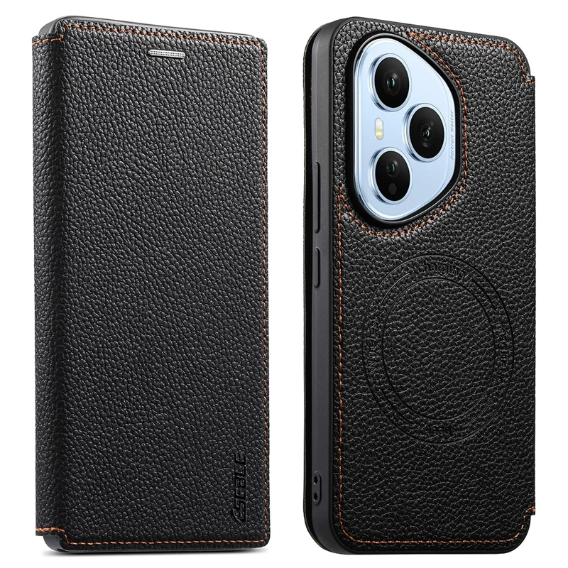 ESEBLE Funda Magnética de Cuero con Patrón de Textura de Lichi para Honor 400 5G (Global), Funda Abatible con Ranura para Tarjetas y Soporte - Negro