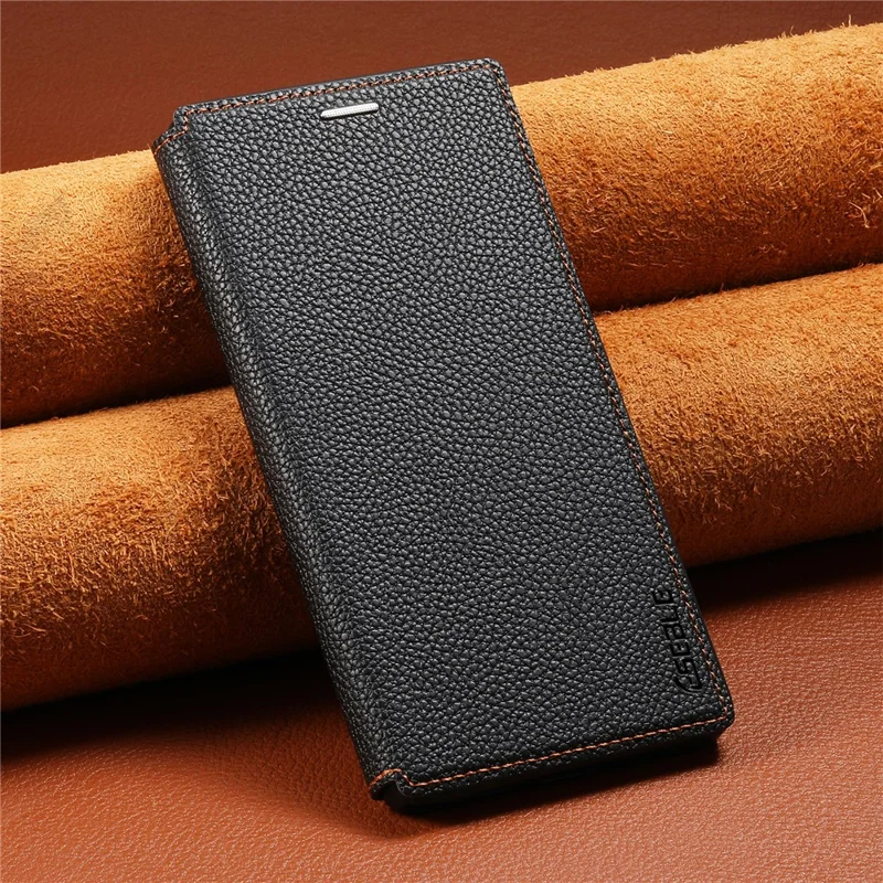 ESEBLE Funda Magnética de Cuero con Patrón de Textura de Lichi para Honor 400 5G (Global), Funda Abatible con Ranura para Tarjetas y Soporte - Negro