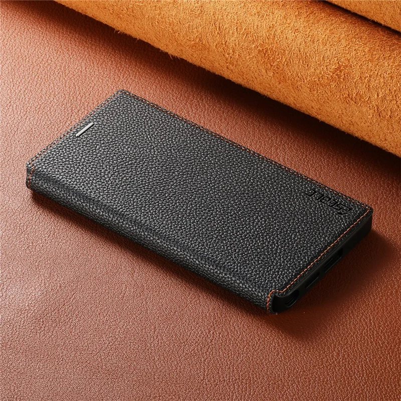 ESEBLE Funda Magnética de Cuero con Patrón de Textura de Lichi para Honor 400 5G (Global), Funda Abatible con Ranura para Tarjetas y Soporte - Negro