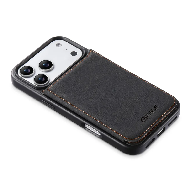 ESEBLE Funda para iPhone 17 Pro con Soporte para Tarjetas, Cuero Vintage, Protector contra Golpes - Negro