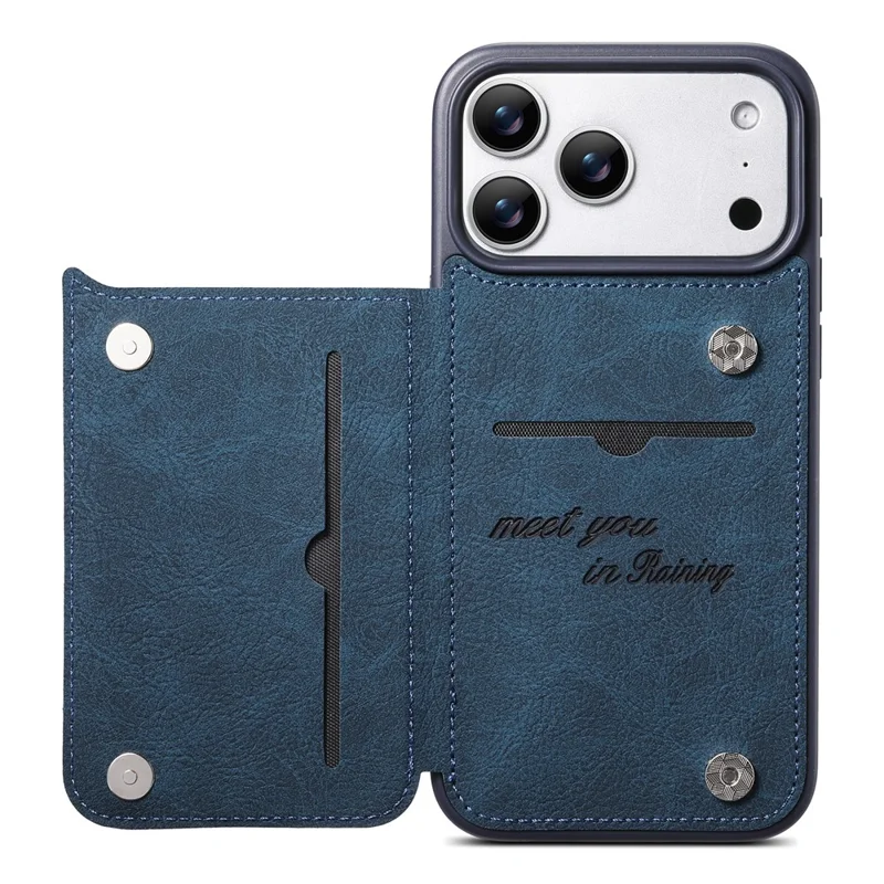 ESEBLE For iPhone 17 Pro Case Card Holder Vintage Leather Shockproof Cover - Blue