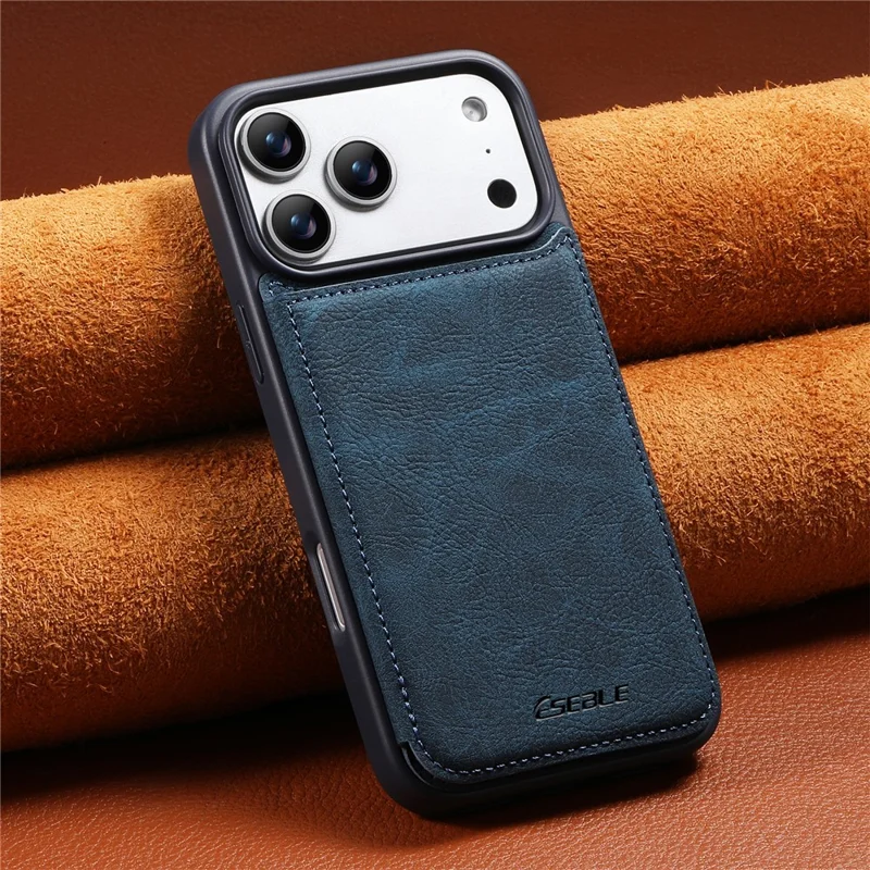 ESEBLE For iPhone 17 Pro Case Card Holder Vintage Leather Shockproof Cover - Blue