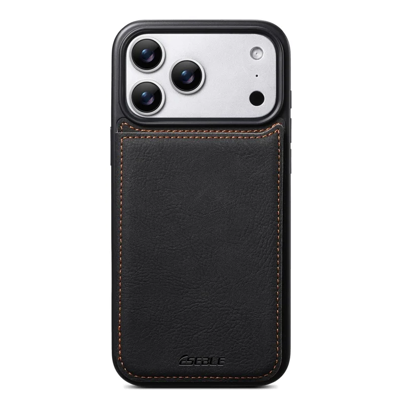 ESEBLE For iPhone 17 Pro Max Phone Case with Card Holder Vintage Textured PC + PU Leather Back Cover - Black
