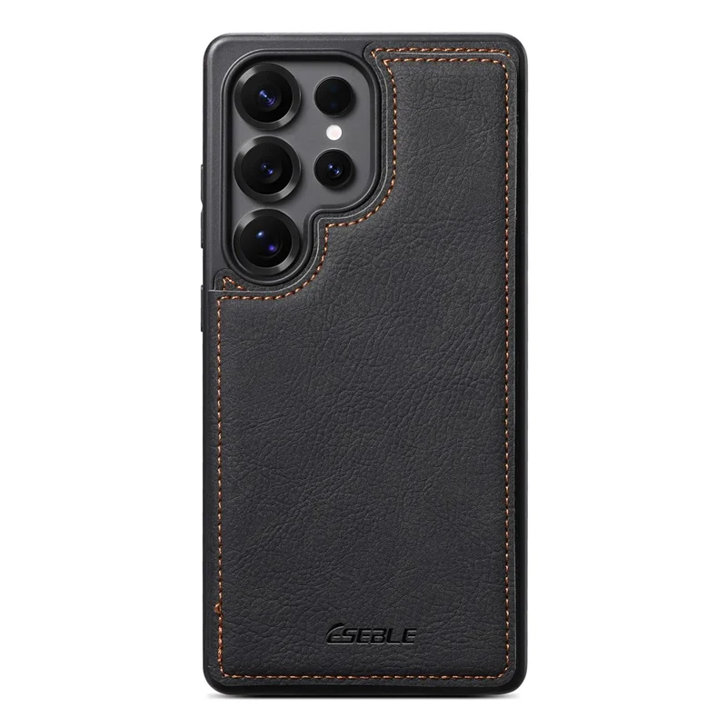 ESEBLE For Samsung Galaxy S26 Ultra Phone Case with Card Holder Vintage Textured PC + PU Leather Back Cover - Black