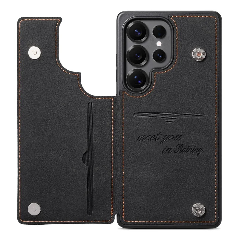 ESEBLE For Samsung Galaxy S26 Ultra Phone Case with Card Holder Vintage Textured PC + PU Leather Back Cover - Black