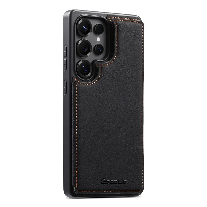 ESEBLE For Samsung Galaxy S25 Ultra Phone Case with Card Holder Vintage Textured PC + PU Leather Back Cover - Black