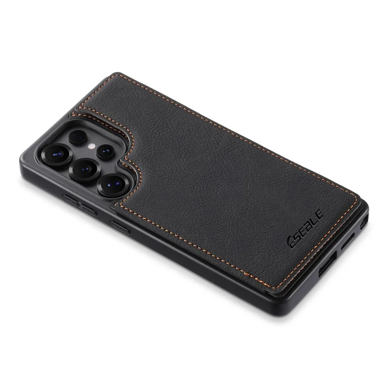 ESEBLE For Samsung Galaxy S25 Ultra Phone Case with Card Holder Vintage Textured PC + PU Leather Back Cover - Black