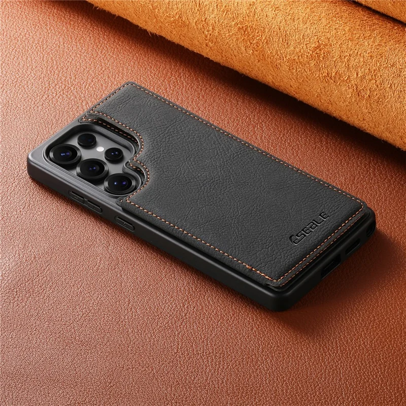 ESEBLE For Samsung Galaxy S25 Ultra Phone Case with Card Holder Vintage Textured PC + PU Leather Back Cover - Black