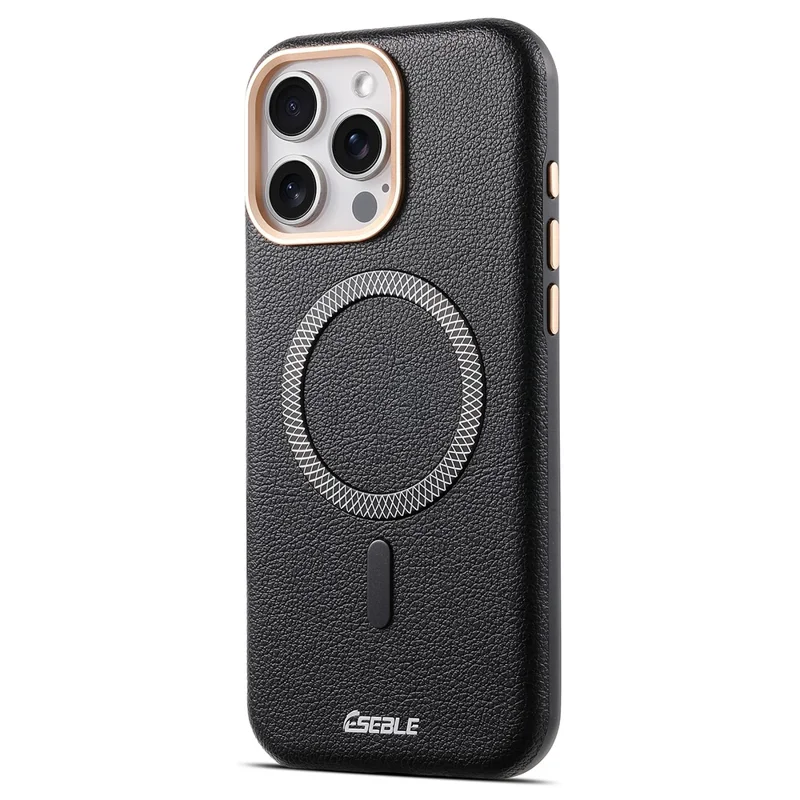 ESEBLE для iPhone 16 Pro Max магнитный чехол из искусственной кожи с текстурой личи, комбинированный чехол из ПУ+ТПУ, совместим с MagSafe - черный