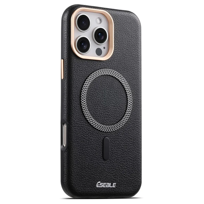 ESEBLE для iPhone 16 Pro Max магнитный чехол из искусственной кожи с текстурой личи, комбинированный чехол из ПУ+ТПУ, совместим с MagSafe - черный