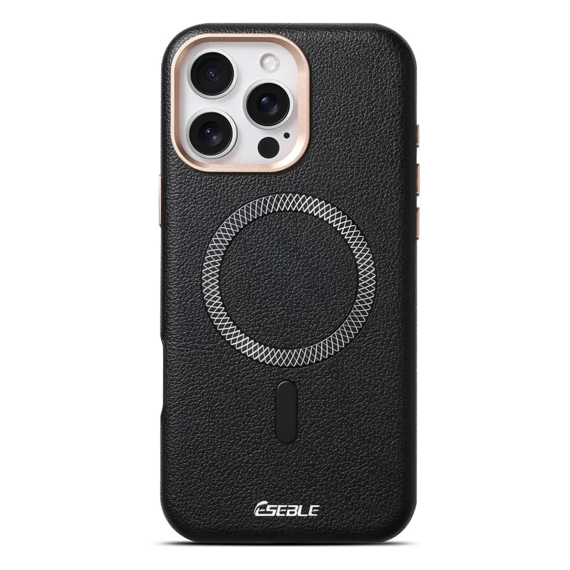 ESEBLE Funda Magnética para iPhone 16 Pro, Funda de Cuero con Textura de Patrón de Lichi, PU+TPU, Compatible con Magsafe - Negro