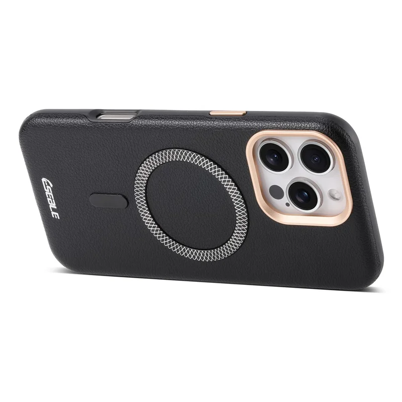 ESEBLE Funda Magnética para iPhone 16 Pro, Funda de Cuero con Textura de Patrón de Lichi, PU+TPU, Compatible con Magsafe - Negro