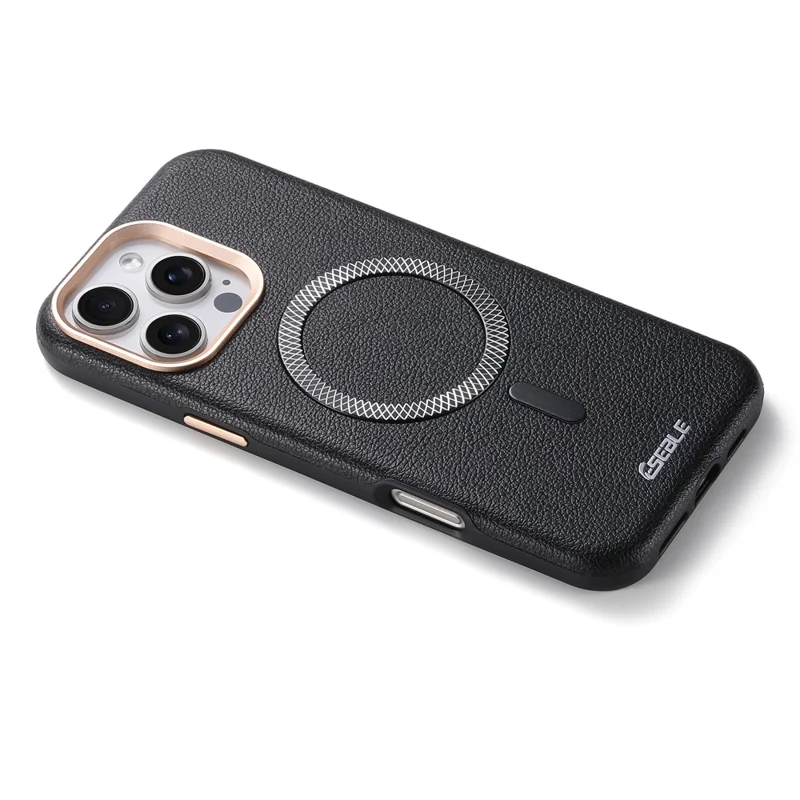 ESEBLE Funda Magnética para iPhone 16 Pro, Funda de Cuero con Textura de Patrón de Lichi, PU+TPU, Compatible con Magsafe - Negro