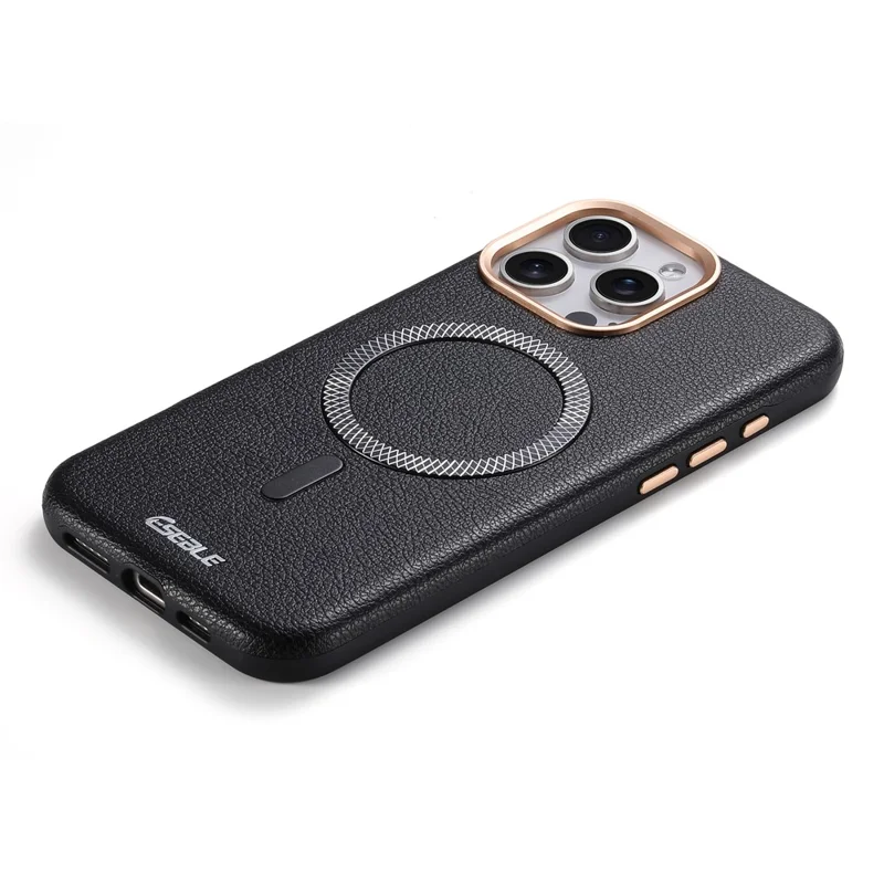 ESEBLE Funda Magnética para iPhone 16 Pro, Funda de Cuero con Textura de Patrón de Lichi, PU+TPU, Compatible con Magsafe - Negro