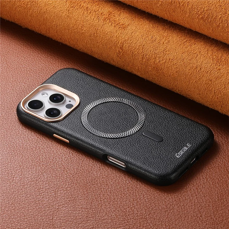 ESEBLE Funda Magnética para iPhone 16 Pro, Funda de Cuero con Textura de Patrón de Lichi, PU+TPU, Compatible con Magsafe - Negro