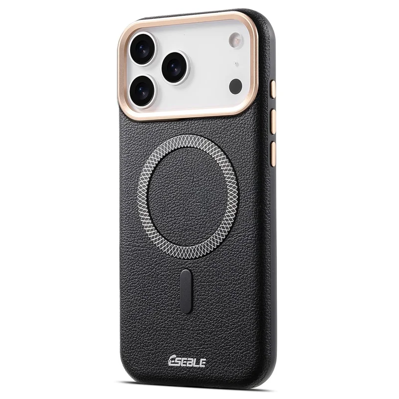 ESEBLE For iPhone 17 Pro Max Magnetic Case PU+TPU Litchi Pattern Back Cover Compatible with Magsafe - Black
