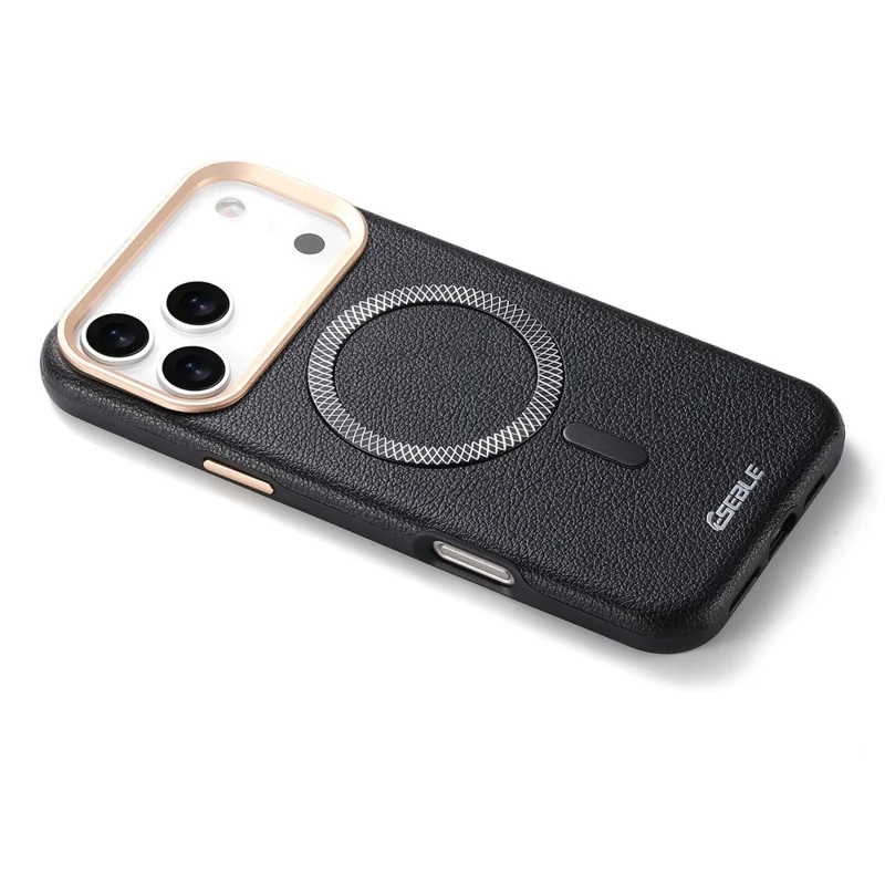 ESEBLE For iPhone 17 Pro Max Magnetic Case PU+TPU Litchi Pattern Back Cover Compatible with Magsafe - Black
