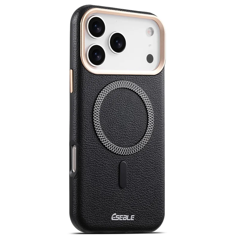 ESEBLE For iPhone 17 Pro Magnetic Case PU+TPU Litchi Pattern Back Cover Compatible with Magsafe - Black