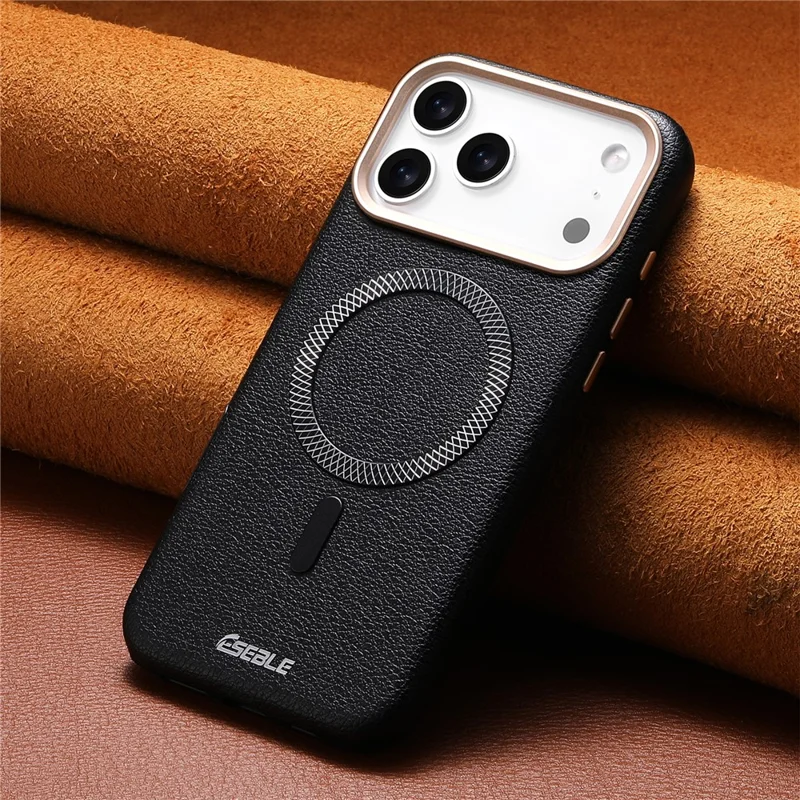 ESEBLE For iPhone 17 Pro Magnetic Case PU+TPU Litchi Pattern Back Cover Compatible with Magsafe - Black