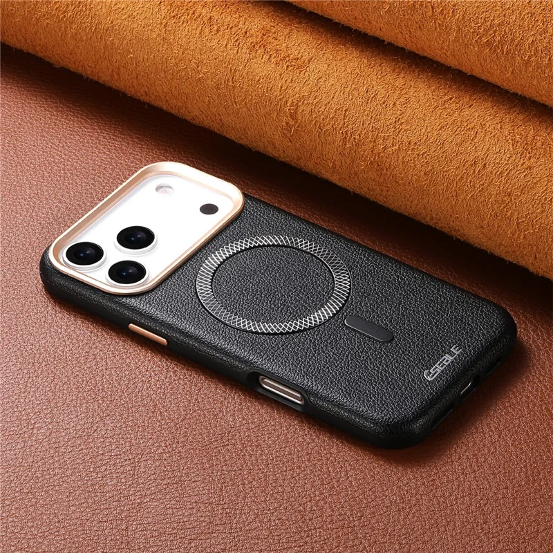 ESEBLE For iPhone 17 Pro Magnetic Case PU+TPU Litchi Pattern Back Cover Compatible with Magsafe - Black