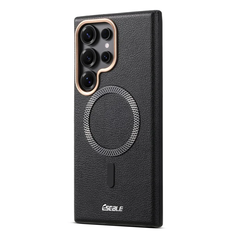 ESEBLE For Samsung Galaxy S26 Ultra Magnetic Case PU+TPU Litchi Pattern Back Cover - Black