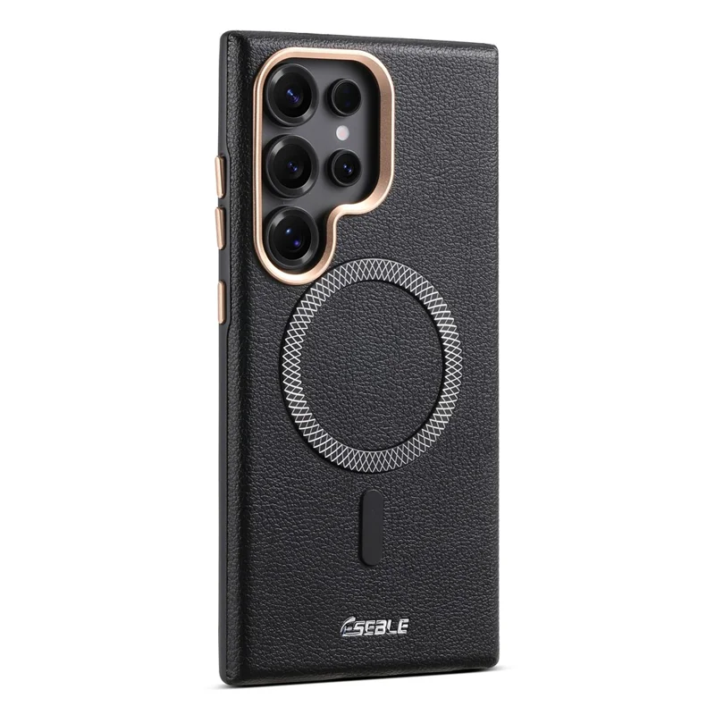 ESEBLE For Samsung Galaxy S26 Ultra Magnetic Case PU+TPU Litchi Pattern Back Cover - Black