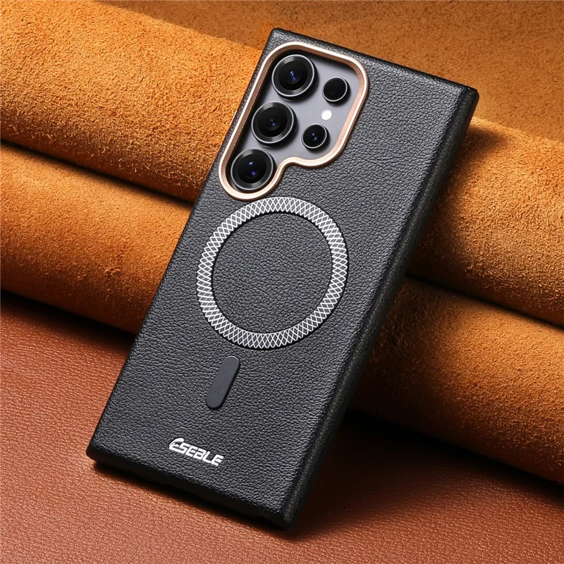 ESEBLE For Samsung Galaxy S26 Ultra Magnetic Case PU+TPU Litchi Pattern Back Cover - Black