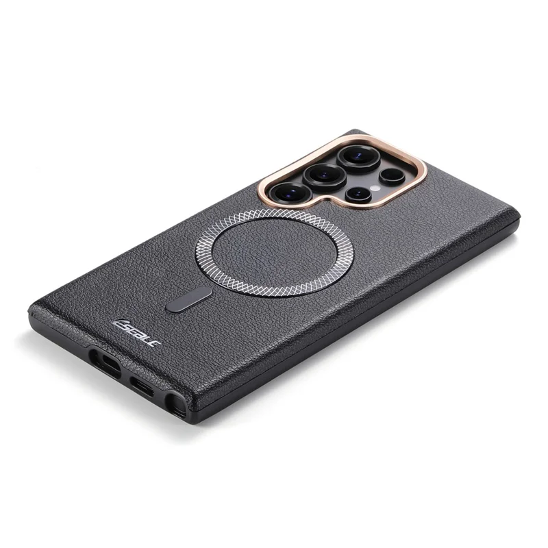 ESEBLE For Samsung Galaxy S25 Ultra Magnetic Case PU+TPU Litchi Pattern Back Cover - Black