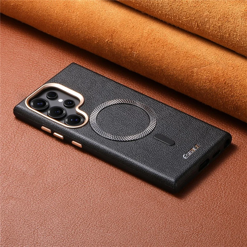 ESEBLE For Samsung Galaxy S25 Ultra Magnetic Case PU+TPU Litchi Pattern Back Cover - Black