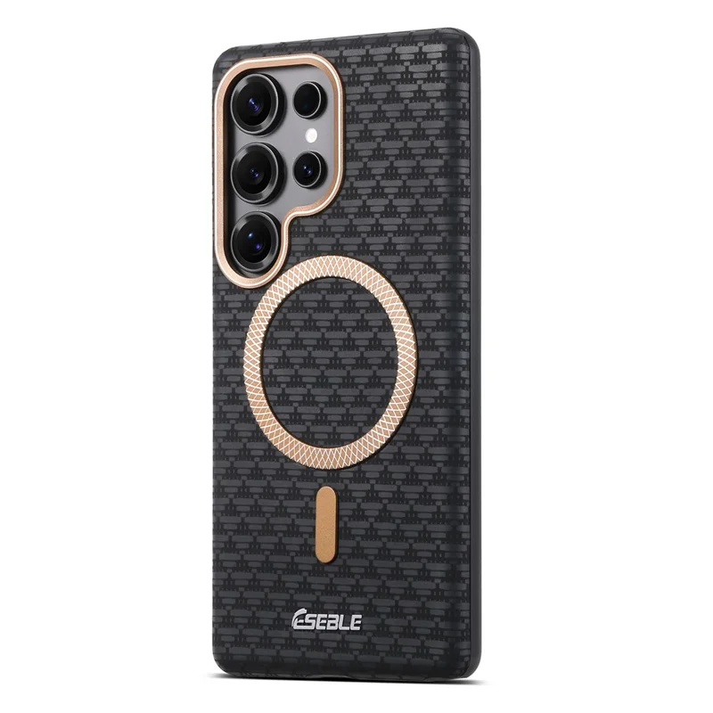 ESEBLE For Samsung Galaxy S25 Ultra Magnetic Case TPU + PU Leather Phone Cover - Black