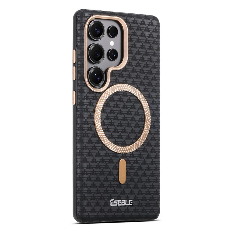 ESEBLE For Samsung Galaxy S25 Ultra Magnetic Case TPU + PU Leather Phone Cover - Black