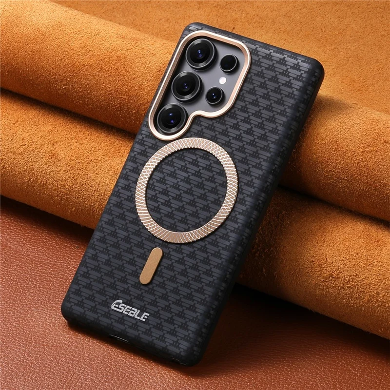 ESEBLE For Samsung Galaxy S25 Ultra Magnetic Case TPU + PU Leather Phone Cover - Black