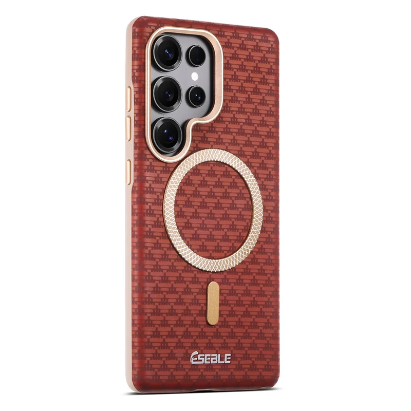 ESEBLE For Samsung Galaxy S25 Ultra Magnetic Case TPU + PU Leather Phone Cover - Red