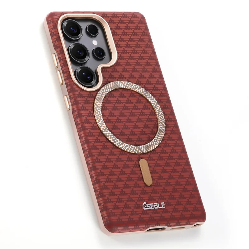 ESEBLE For Samsung Galaxy S25 Ultra Magnetic Case TPU + PU Leather Phone Cover - Red