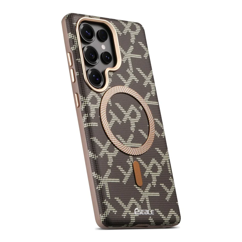 ESEBLE For Samsung Galaxy S26 Ultra Magnetic Case TPU PU Letter Pattern Back Cover - Desert Gold