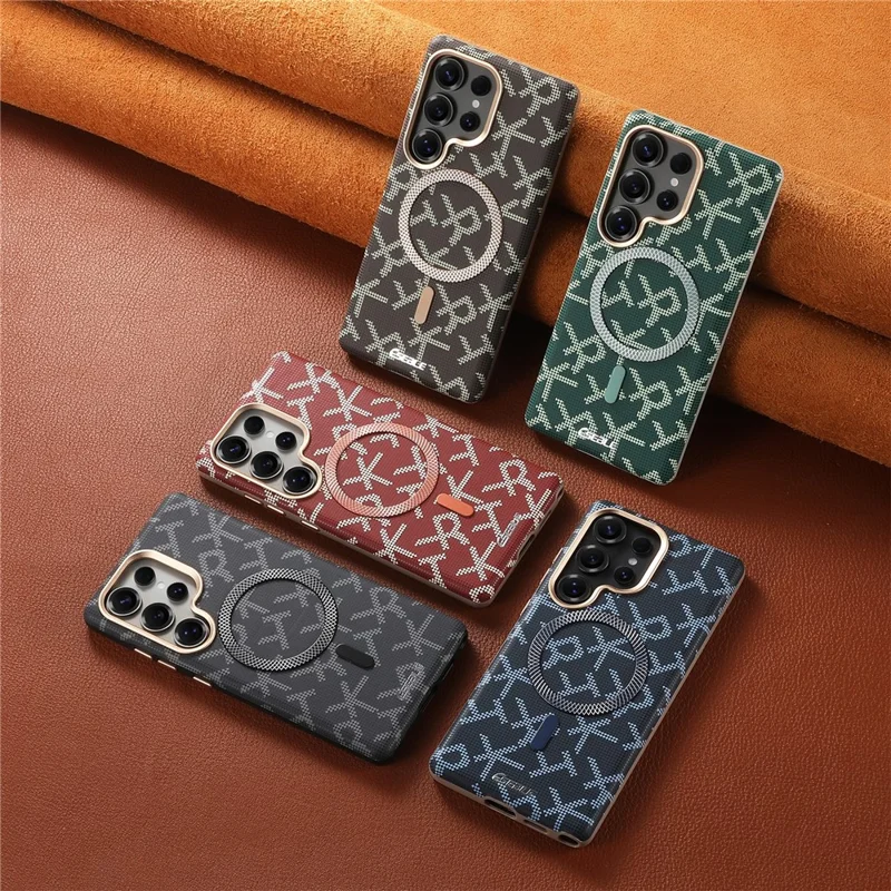 ESEBLE For Samsung Galaxy S26 Ultra Magnetic Case TPU PU Letter Pattern Back Cover - Desert Gold