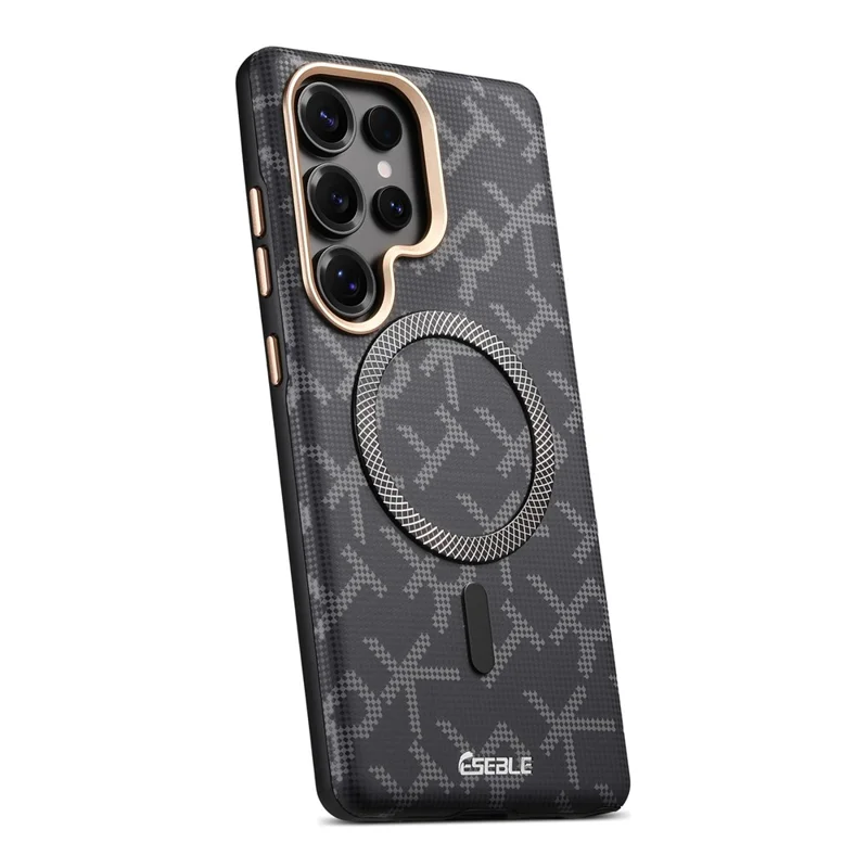 ESEBLE For Samsung Galaxy S26 Ultra Magnetic Case TPU PU Letter Pattern Back Cover - Black