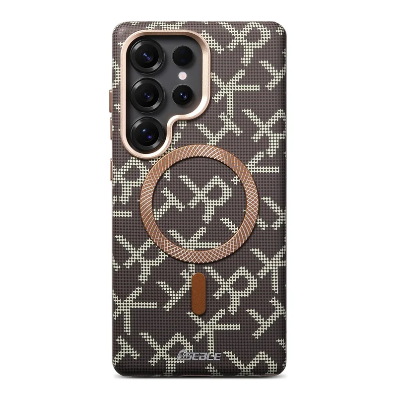 ESEBLE For Samsung Galaxy S25 Ultra Magnetic Case TPU PU Letter Pattern Back Cover - Desert Gold