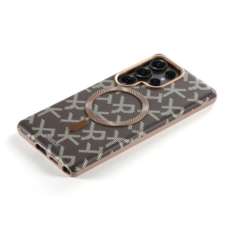 ESEBLE For Samsung Galaxy S25 Ultra Magnetic Case TPU PU Letter Pattern Back Cover - Desert Gold